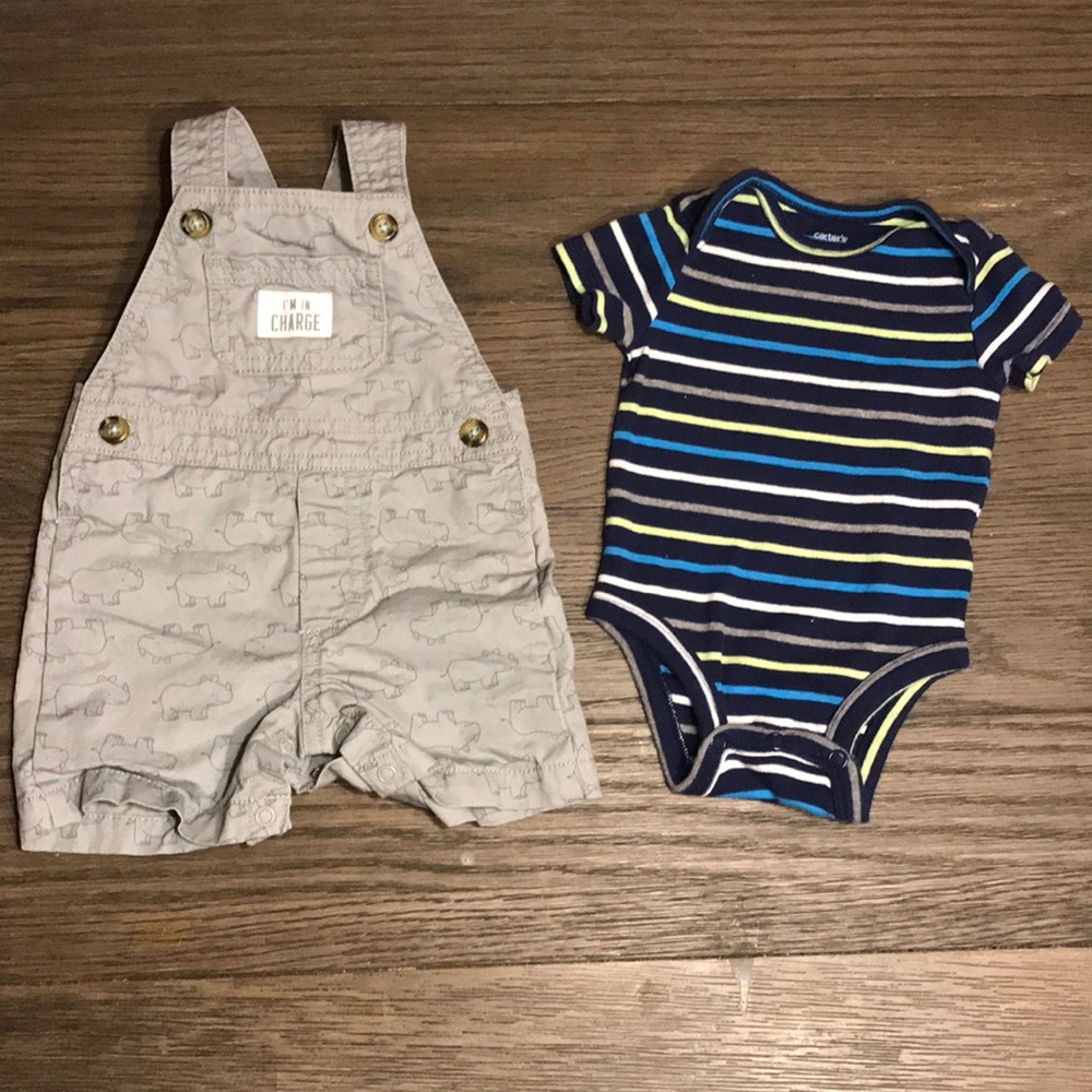 Carter’s Infant Overalls w/Striped Onesie- 3Mo
